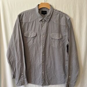 Mens 2XL Gray/Teal Pearl Snap Long Sleeve Cowboy Rockabilly Button Down